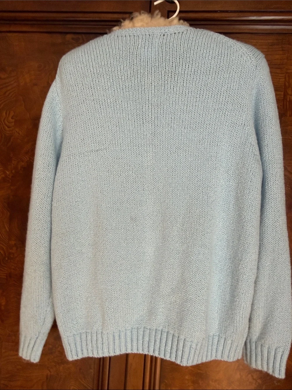 Vintage 90s Leon Levin Hand Loomed Round Neck Light Blue Cardigan - Size L